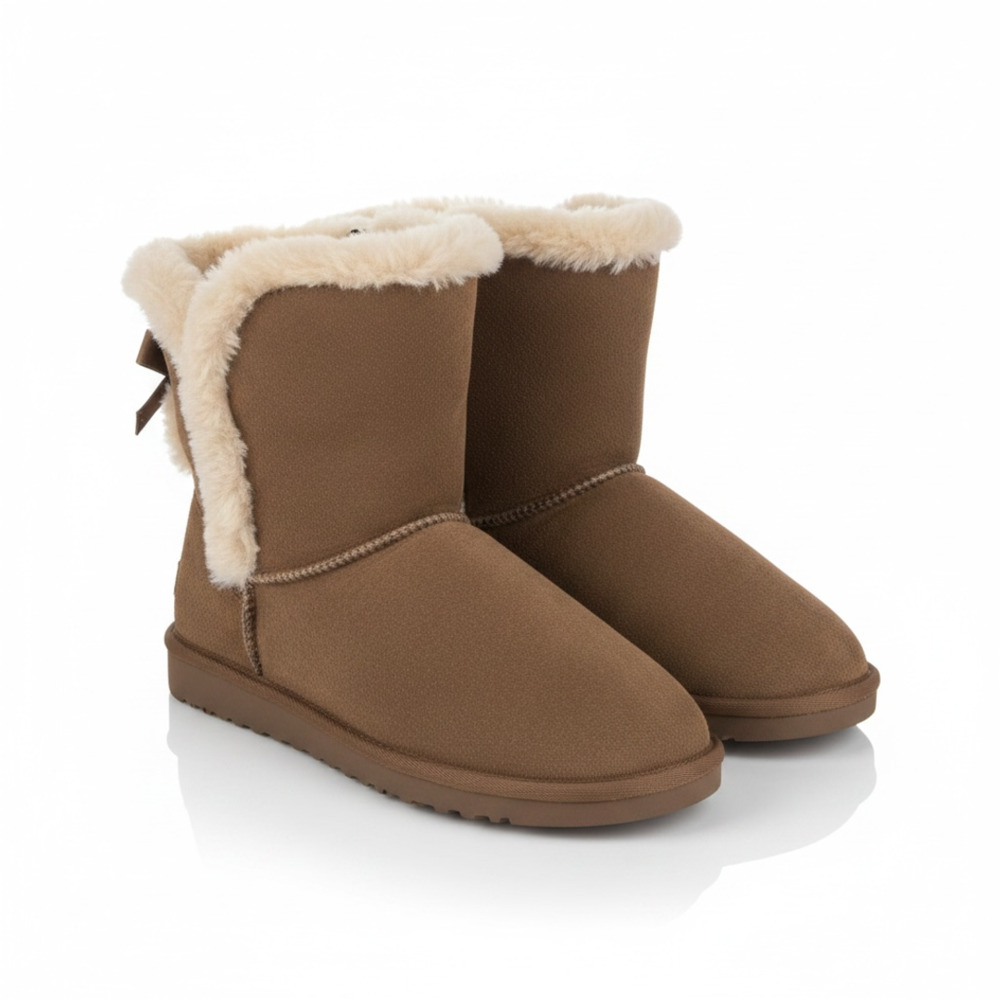 Hot Tomato Brown Suede Fur-Lined Winter Boots with Back Bow